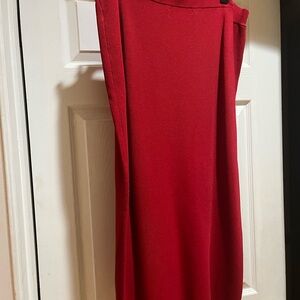 Red two piece knit top and skirt